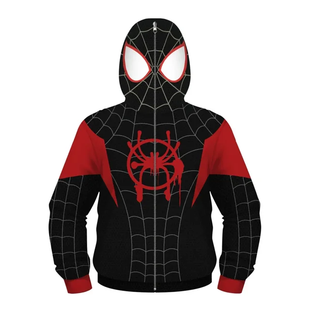 Sudadera con capucha de superhéroe Spiderman de Los Vengadores para niños, Miles Morales, sudadera con cremallera 3D, chaqueta de Iron Man, disfraz de cosplay de anime para niños y niñas