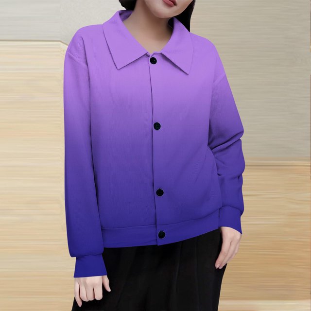 Mceream Women's Ribbed Knit Shacket Button Down Gradient Jackets Long Sleeve Sweater Shirts Fall Winter Trendy Cardigans Plus Size Winter Warm Outwear Chaqueta De Invierno Para Mujer Purple S