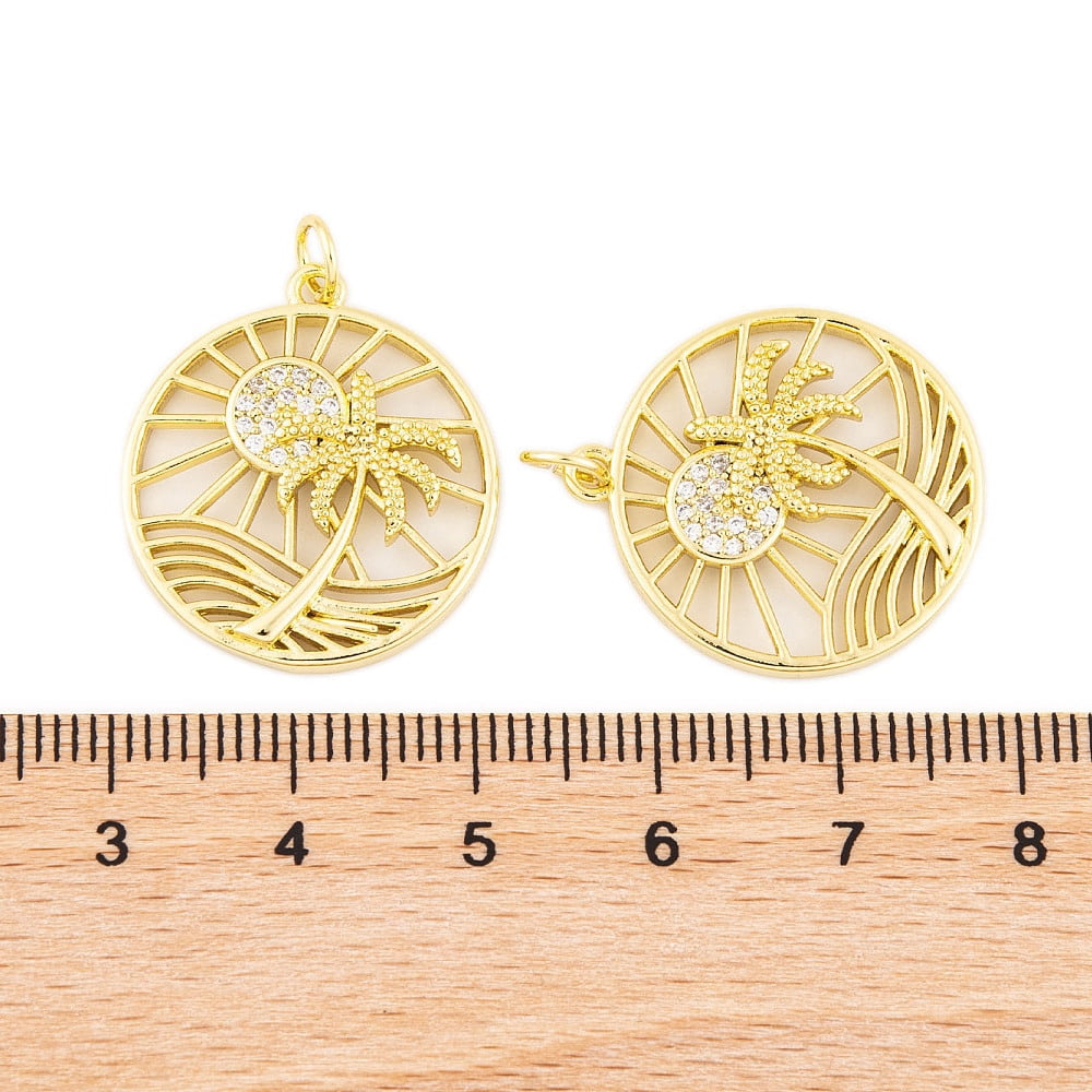 20pcs Rack Plating Brass Micro Pave Cubic Zirconia Pendants Cadmium Free & Lead Free Long-Lasting Plated Flat Round Jump Ring Real 18K golden Plated 23x21x3mm Hole: 3mm