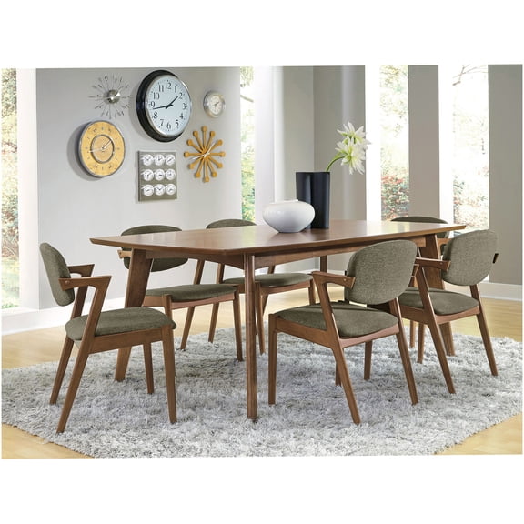 Mid-Century Modern 7-Piece Dining Table Set with 6 Chairs, Dark Walnut Finish for Elegant Dining Room