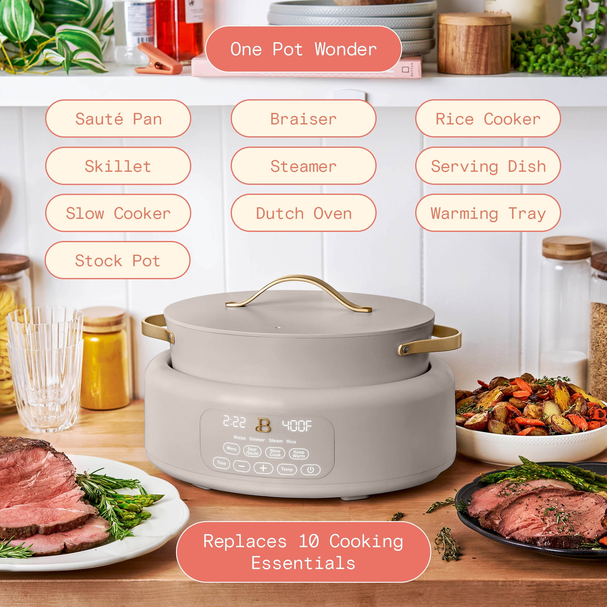 Beautiful 10 in 1, 6 Qt Electric Multi-Cooker, Porcini Taupe by Drew Barrymore