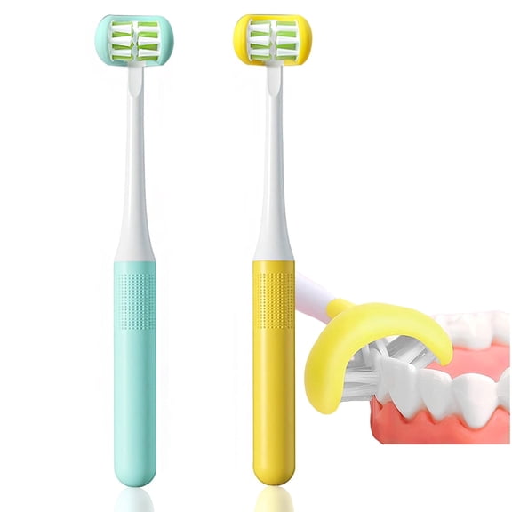 2 Pieces 3 Sided Kids Toothbrush, Three Bristles for Child Toothbrush, Autism Soft Bristles Toothbrush