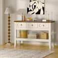 thumbnail image 1 of 47" Console Table with Drawers, Farmhouse Rustic Entryway Table with Bottom Shelf and Solid Wood Legs for Entryway, Living Room, Entrance, Foyer - Easy Assembly, Beige & Brown, 1 of 8