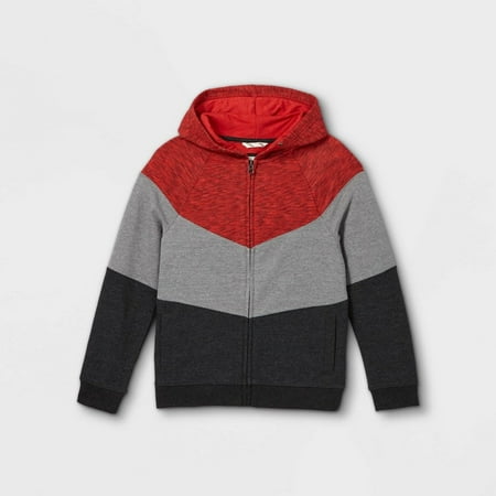 Boys  French Terry Colorblock Hoodie - Cat & Jack New With Tags Red Black & Grey