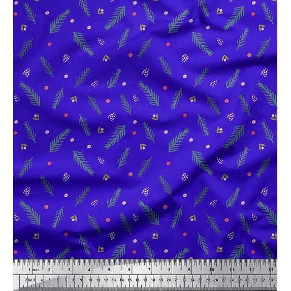 Soimoi Blue Moss Georgette Fabric Leaves Print Fabric by Yard 42 Inch Wide