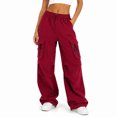 thumbnail image 2 of Mens Cargo Pants Casual Baggy Drawstring Pants Relaxed Fit Parachute Pant Hop Harem Pants with Pockets Red M, 2 of 4