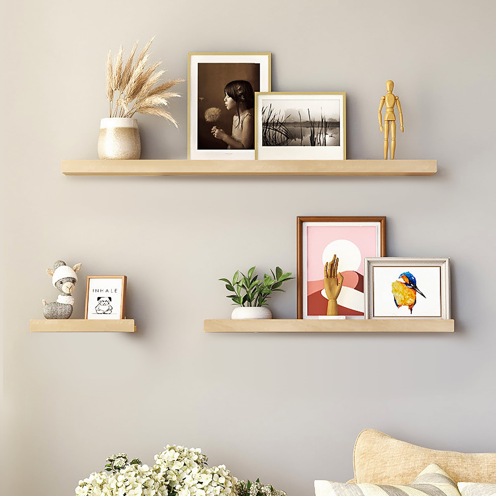 Set of 4 Wall Mounted Floating Shelves 6in Wide for Bedroom Living Room Bathroom Kitchen Office Wall Storage