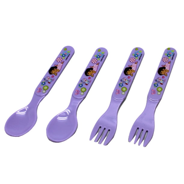 Lavender Colored Floral Dora  and Boots Kids Spoon and Fork 