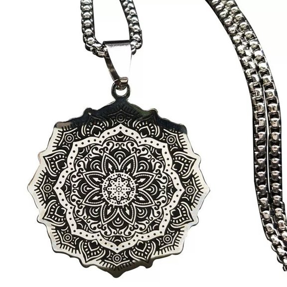 HOOUN Men's Buddhist Amulet stainless steel Mandala Necklace Pendant Jewelry Gift