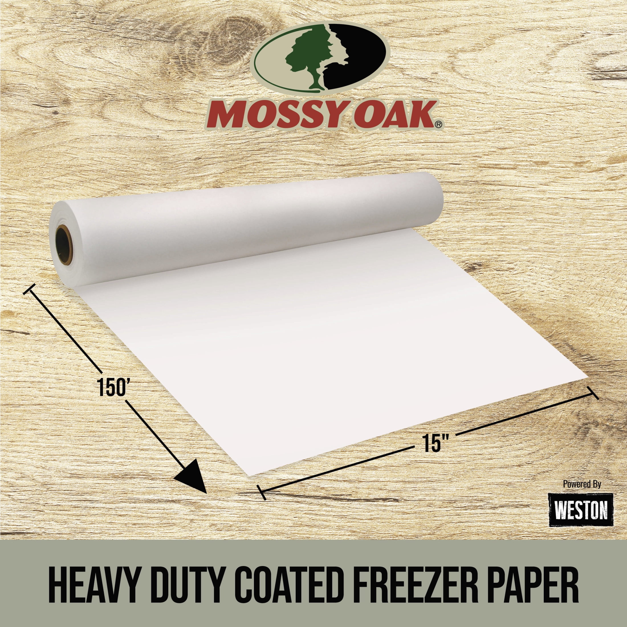 Mossy Oak Heavy-Duty Coated Freezer Paper, 15 in. x 150 ft, Dispenser Box with Built-in Cutter
