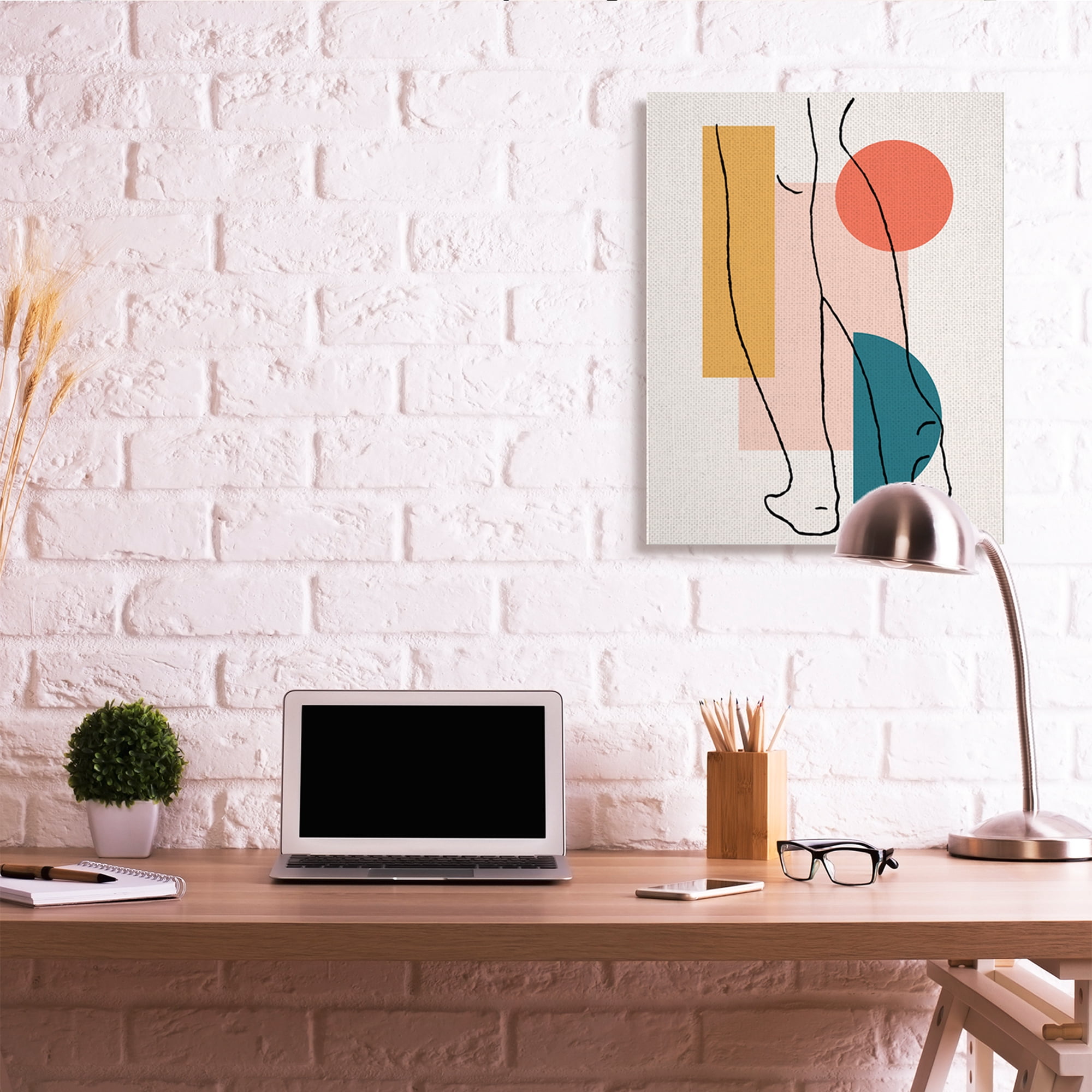 Stupell Industries Figure Line Drawing Bold Geometric Pop Shapes Novelty Painting Gallery Wrapped Canvas Art Print Wall Art, 30 x 40