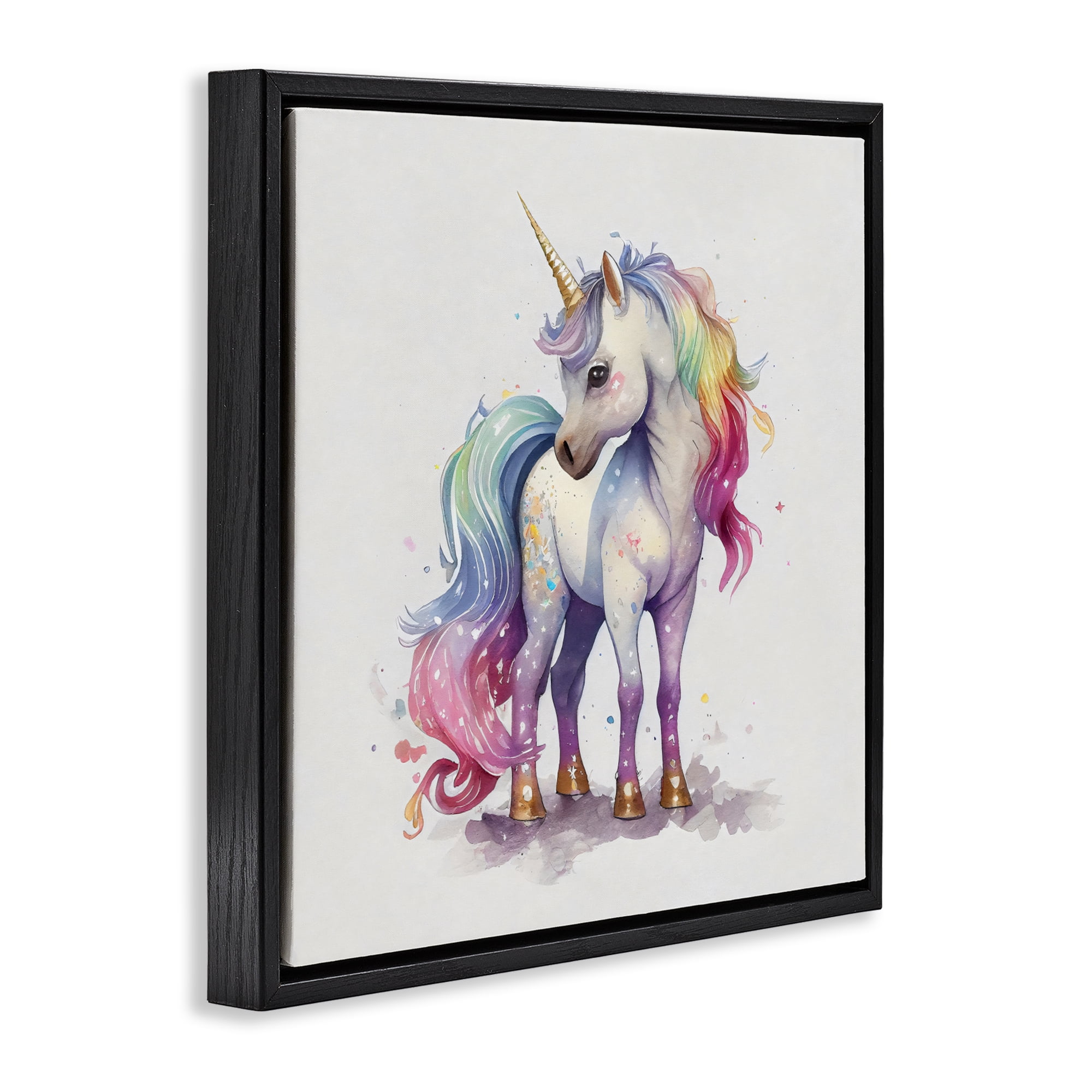 Stupell Industries Watercolor Unicorn & Rainbow Mane Black Framed Floater Canvas Wall Art, design by Creative Studio