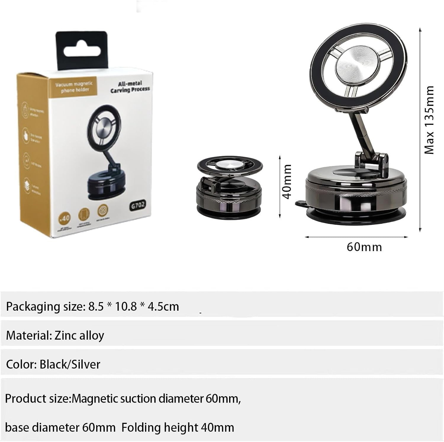 Sasiedom for Magsafe Car Mount, 360° Vacuum Magnetic Car Phone Holder, Suction Cup Phone Mount & 2400gf Magnet for iPhone Android, Universal Phone Mount for Car/Gym/Mirror