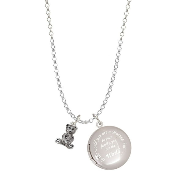 Delight Jewelry Silvertone Mini Teddy Bear To the World You are a Mother Locket Necklace