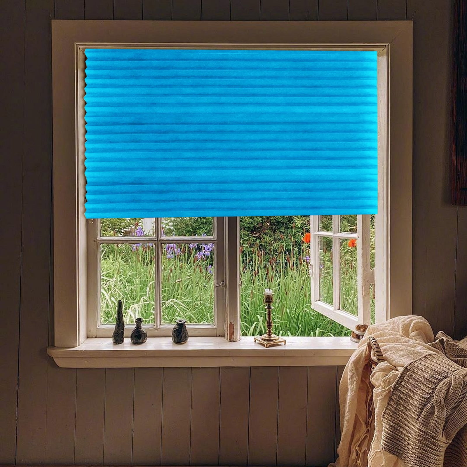 ZMKIAG No Tools Adhesive Pleated Blackout Blinds – Window Shades, No Drill Temporary Blinds, Cordless Room Darkening Paper Shades – For Office, Living Room, Bedroom