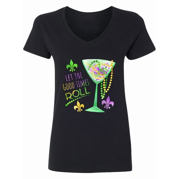 Inktastic Let the Good Times Roll Mardi Gras Goblet and Beads Women's V-Neck T-Shirt