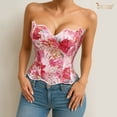 thumbnail image 4 of JASGOOD Corset Top for Women Textured Sheer Floral Lace Bustiers Cincher Lace-up Corset Overbust Top, 4 of 8