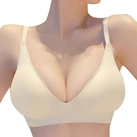 Clearance! HCURIBAD Women Wireless Bra No Underwire Seamless Bras Full Coverage Comfortable Bras Soft Padded Everyday Bra  Wireless Bras Push up Bra Backless Bra Bras for Women Khaki XL