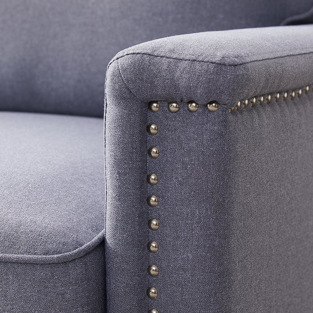 Kepooman Modern Linen Overstuffed 3-Seater Armrest Sofa Bed for Living Room, Gray Kepooman Modern Linen Overstuffed 3-Seater Armrest Sofa Bed for Living Room, Gray