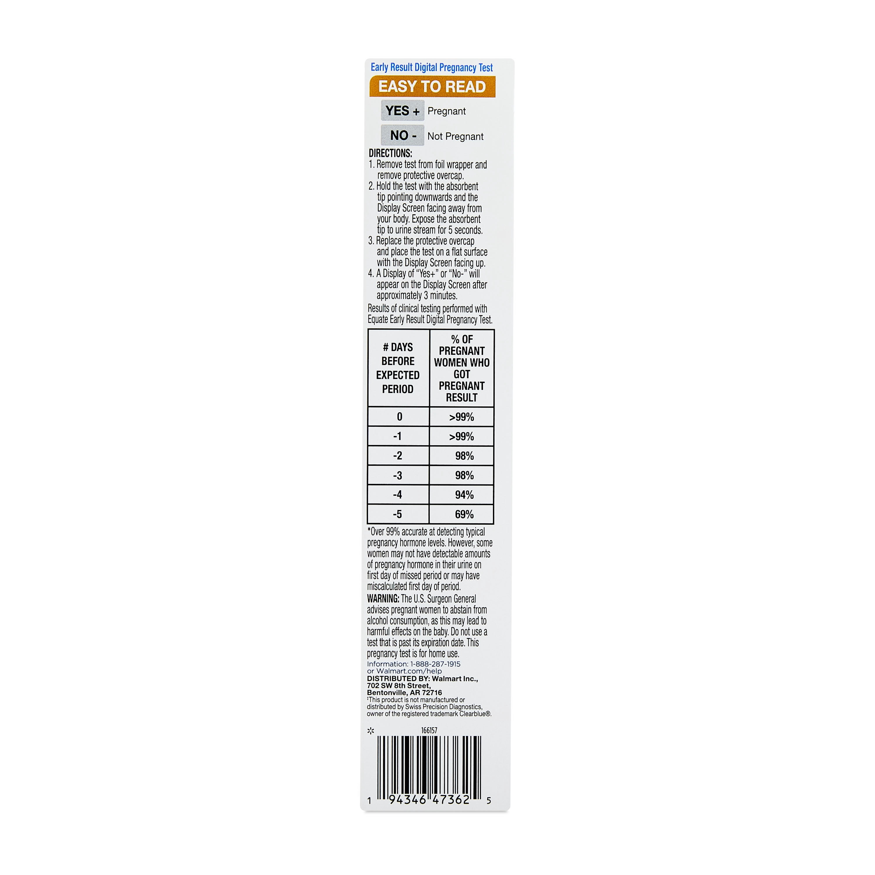 Equate Early Result Combo Digital and Analog Pregnancy Test, 6 Days Sooner, 2 Count
