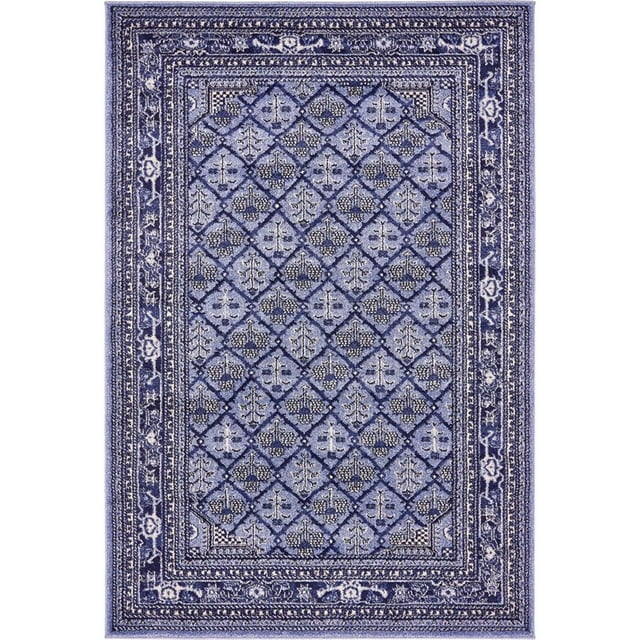 Unique Loom La Jolla Patchwork Border Area Rug 4' x 6' Rectangle Blue/Ivory