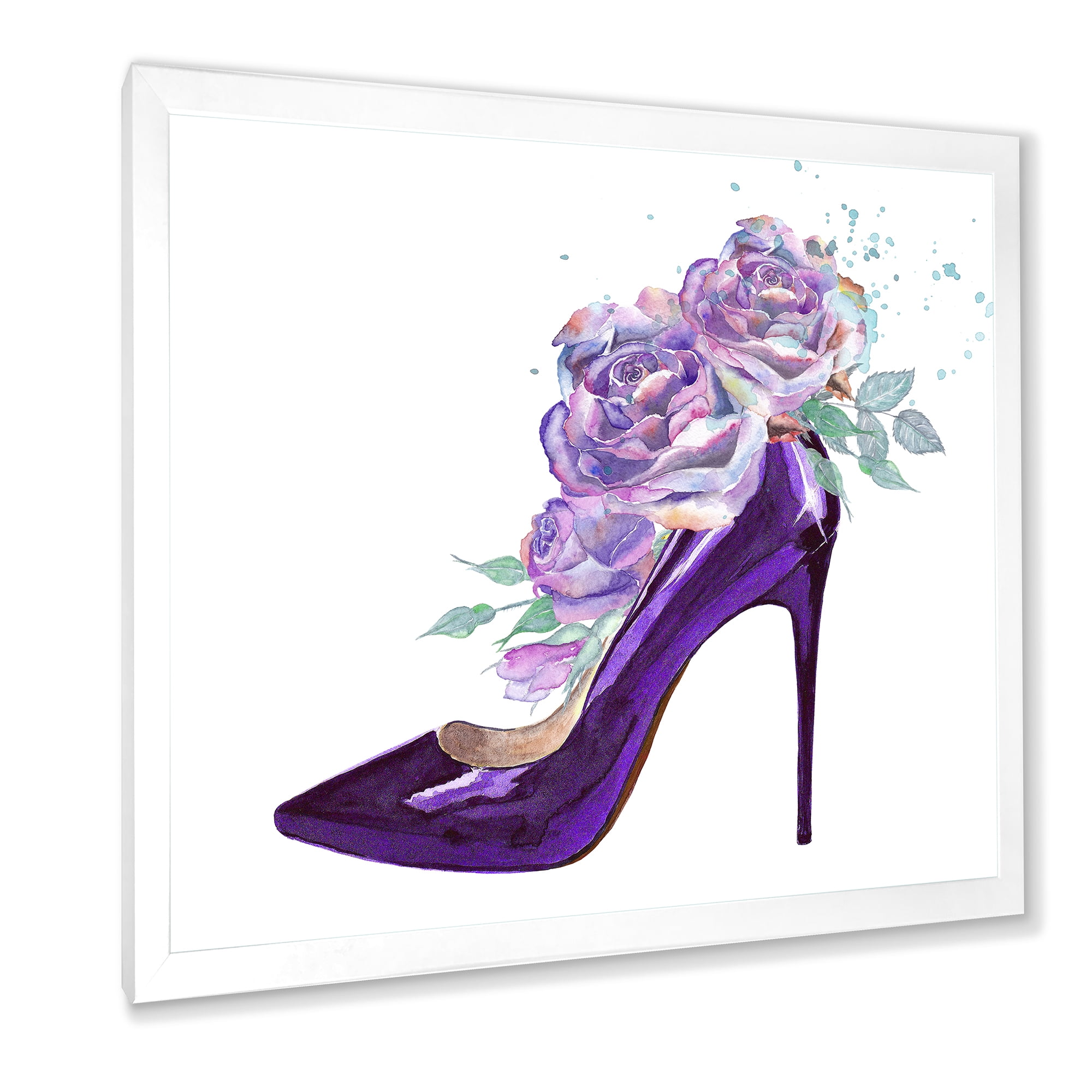 Designart 'Pink VIolet Roses With Dark Purple Stiletto Shoe' Traditional Framed Art Print