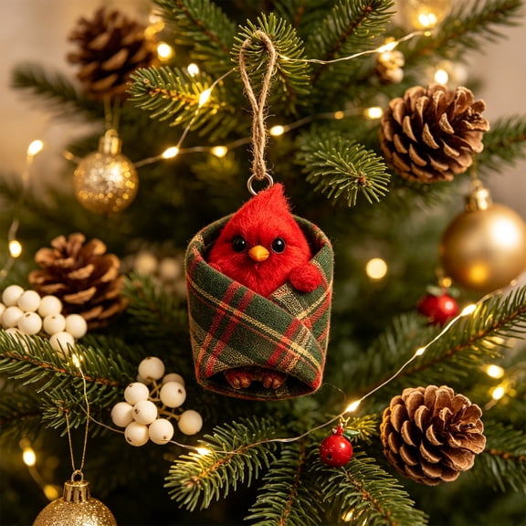 Warm Package of Small Ornaments and Pendants with Plaid Blanket Design, Soft Cotton Plaid Fabric Hanging Decorations for Christmas Tree, Cozy Holiday Ornament and Gift for Home Decor Enthusiasts