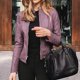 thumbnail image 1 of Chaqueta de cuero sintético para mujer, abrigo básico ajustado con cremallera, estilo clásico para motociclista, primavera y otoño, 1 of 3