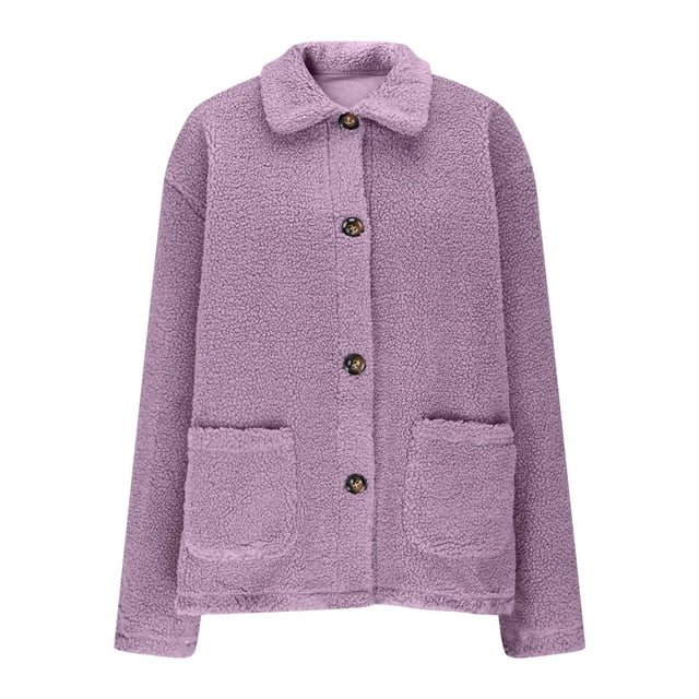HAiming Womens Fuzzy Coat Button down Lapel Callor Fleece Jacket Tops Solid Color Soft Warm Clothes