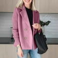 thumbnail image 4 of ASDFVBKG Women's Fall Winter Wool Blend Jacket Casual Notched Lapel Patch Work Knit Long Sleeve Double Breasted Peacoat Loose Fit Button Dressy Blazer Jacket Outerwear Pink XL, 4 of 4