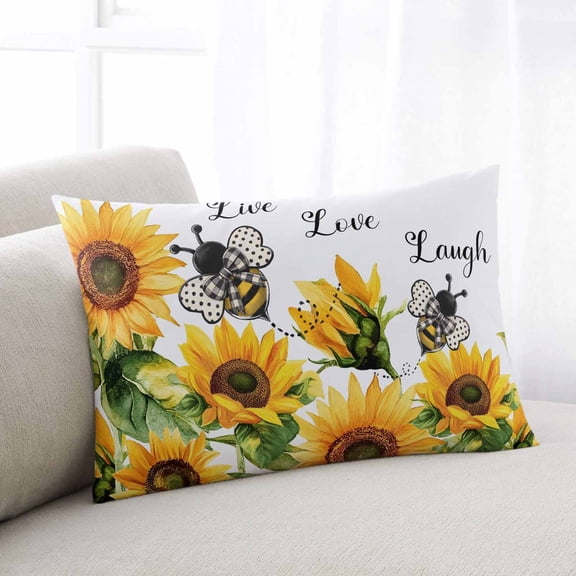 Sunflower Bee Standard Size Pillow Cover,Pillowcase Protectors with Zipper,Breathable Decorative Throw Pillow Case Cover,Vintage Yellow Floral Farmhouse Watercolor Pillow Shams for Couch 20x26Inch