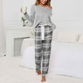 thumbnail image 2 of Plus Size Pajamas Sets for Women Long/Short Sleeve Crewneck Tops with Loose Plaid Long Pants Lounge Sets Sleepwear, 2 of 5