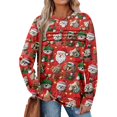 thumbnail image 2 of Women's Casual Long Sleeve Round Neck Sweatshirt Fit Pleated Top with Christmas Print for Fashionable Holiday Outfits and Comfortable Wear,Deep Red,S, 2 of 6