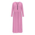 thumbnail image 4 of Lolmot Fall Dresses for Women Casual Waistband Long Sleeve Zipper V-Neck Dress Solid Color Fork Opening Maxi Dress, 4 of 4