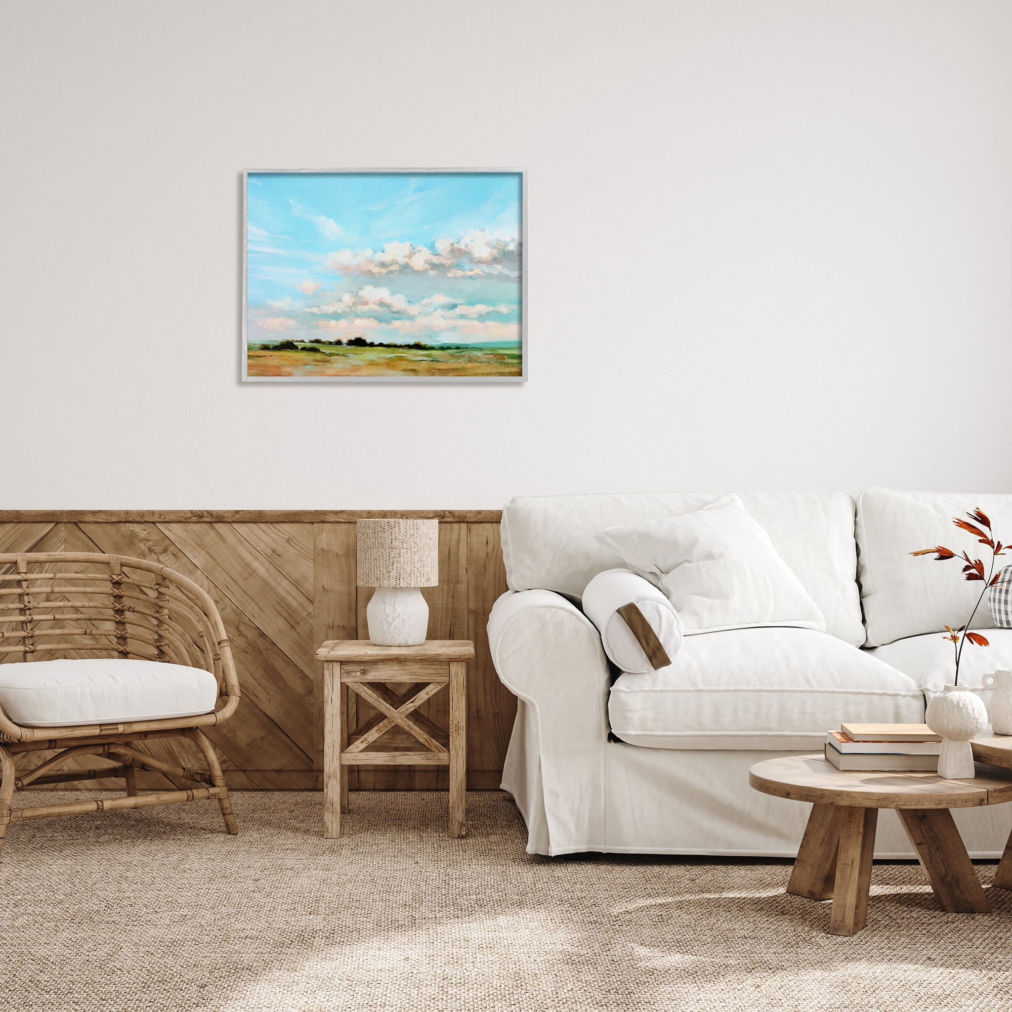 Stupell Industries Cloudy Landscape Painting Nature Painting Gray Framed Art Print Wall Art, 30 x 24
