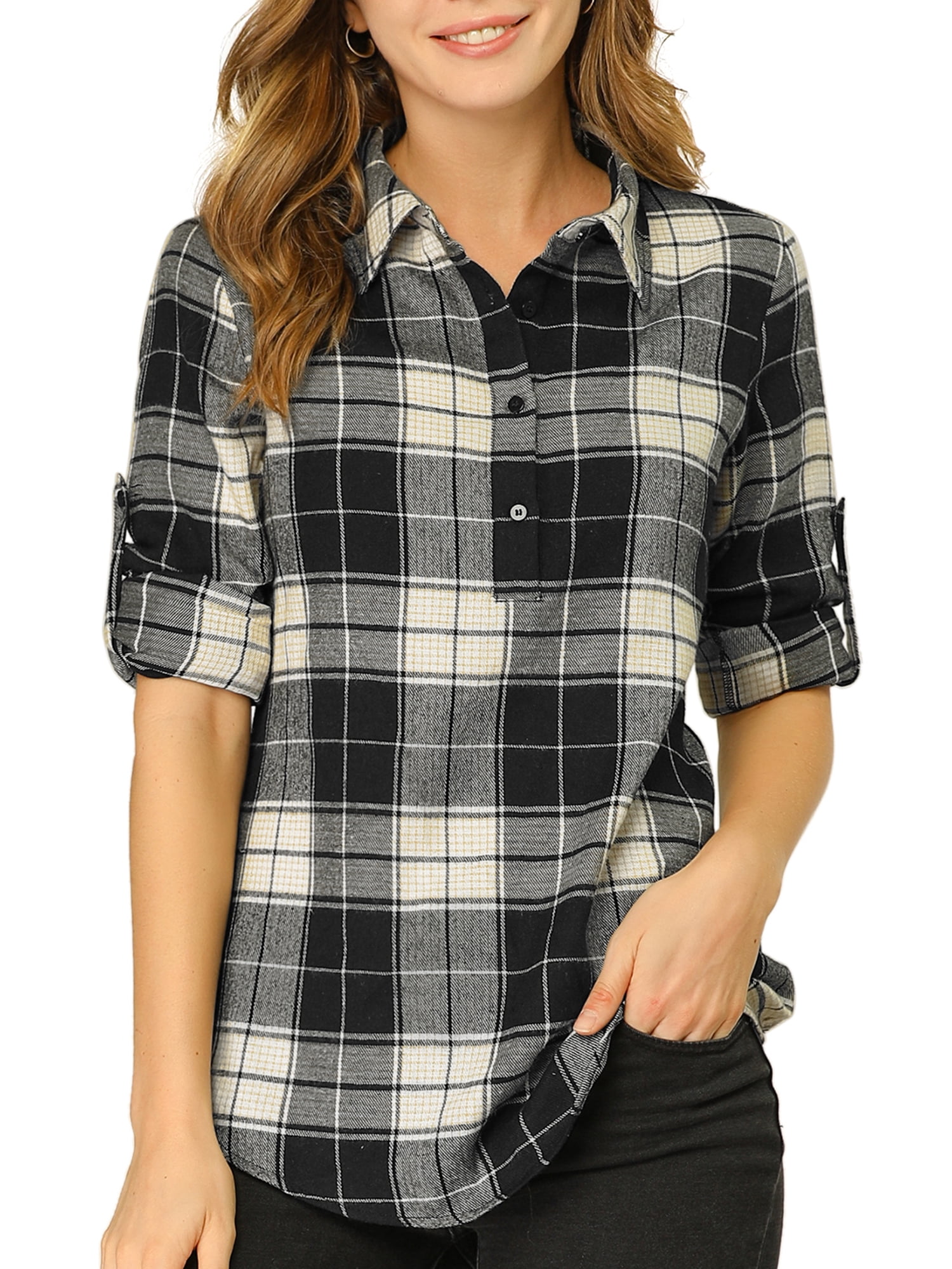 Plaid long sleeve tunic shirt Clearance