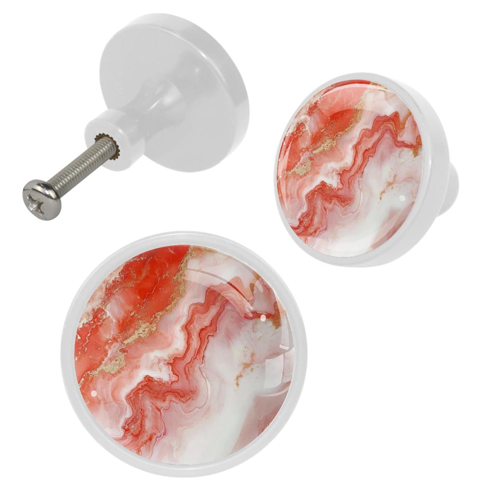 HemaKayy 4 Pack 1.3" Decorative Cabinet Knobs - Elegant ABS Glass Round Drawer Handles for Modern Home Furniture Kitchen & Bedroom Decor - Unique Marble Texture