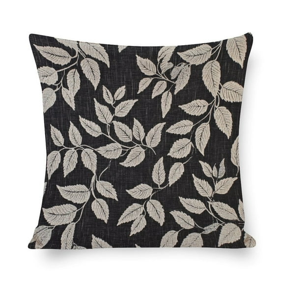 Pillow Case Black Leaves Farmhouse Pillow Covers Abstract Boho Floral Plants Spring Pillows 16"x16" Home Decoration for Sofa Couch Living Bed Room