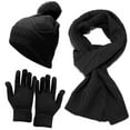 thumbnail image 3 of Winter Cable Knitted Long Scarf Beanie Hat Gloves Mittens Set, 3 of 4