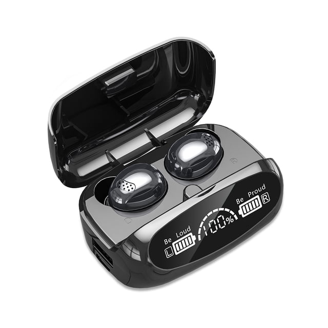 Auriculares tipo c IPX7 Auriculares intrauditivos compatibles con Bluetooth con estuche de carga Llamada manos libres Pantalla digital LED Negro 1 par AweSitey EL005142-02B