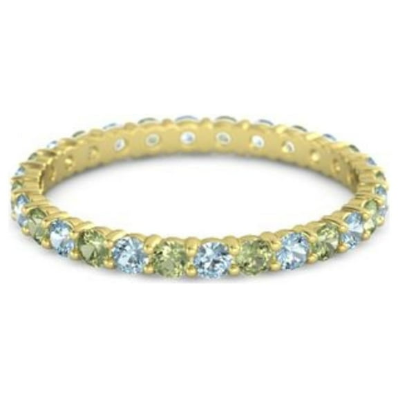 925 Sterling Silver Round 2.5 MM Aquamarine March Birthstone With Peridot Ring Eternity Band