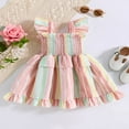 thumbnail image 2 of OUSITAID Robes pour Filles Manches Volantes Col Carré Imprimé Rayé Décontracté Fête Rue Robe Princesse, 2 of 6