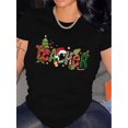 thumbnail image 1 of Camiseta para mujer con estampado navideño y de letras de profesor/a - Cuello redondo informal, manga corta, para primavera y verano, algodón lavable a máquina, ideal para practicar deporte., 1 of 7