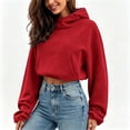 thumbnail image 6 of Smupbvky Cropped Hoodie for Women Trendy Drop Shoulder Pullover Casual Fall Cuffed Long Sleeve Tops with Pocket (XL, Red), 6 of 7