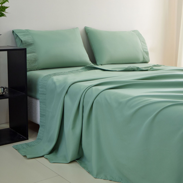 Simple Solid Color Bed Set, Bed Sheet, Bed Hat, Pillowcase Combination, Soft And Skin-friendly Bedding-week