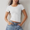 thumbnail image 3 of Gibobby Casual Playera de Manga Corta para Mujer Camiseta manga corta ajustada con cuello redondo algodón a rayas color sólido informal y cómoda para mujer(Blanco,M), 3 of 5