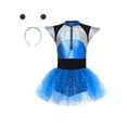 thumbnail image 3 of Aislor Shiny Metallic Alien Dress for Girls with Hair Hoop Cap Sleeve Sequins Zipper Robot Dress Blue 12, 3 of 7