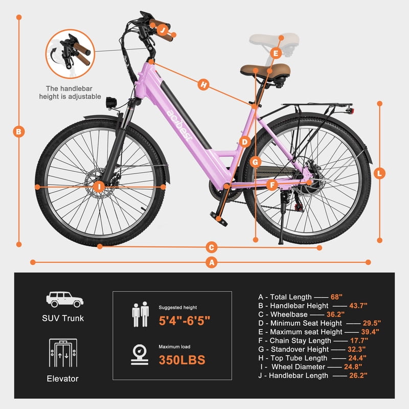 Actbest Core-Swept Step Thru Electric Bike for Adults, 26" Electric Bicycle with Peak 749W Brushless Motor, 36V/13Ah Built-in Battery, 7 Speed Front Shock Ebike (Pink) with Lock
