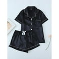 thumbnail image 4 of GZWYHT Ensembles de Détente pour Femmes Ensembles de Pyjama pour Femmes Ensembles de Pyjamas en Satin pour Femmes Ensemble à Manches Courtes avec Boutons Ensemble de Shorts Ensemble de Vêtements de Détente Ensemble Confortable pour Femmes Vêtements Noir TTG, 4 of 4