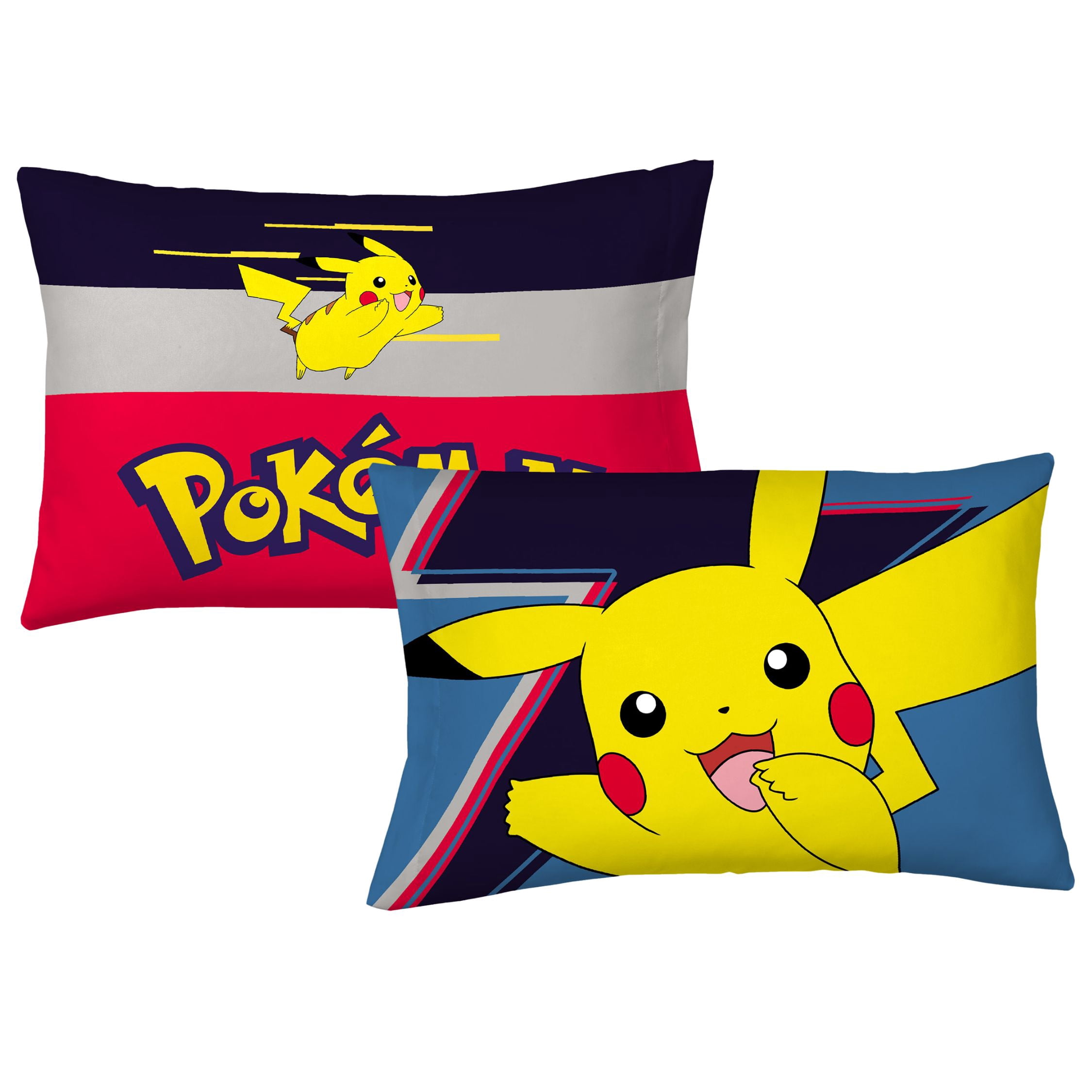 Pokemon Kids 4 Piece Gray Blue Reversible Comforter, Bed in a Bag, Twin
